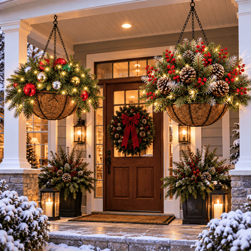 🎄 Last Day 50% OFF 🏆 Pre-Lit Christmas Hanging Basket | Pre-lit, weather-resistant, and zero maintenance🏆