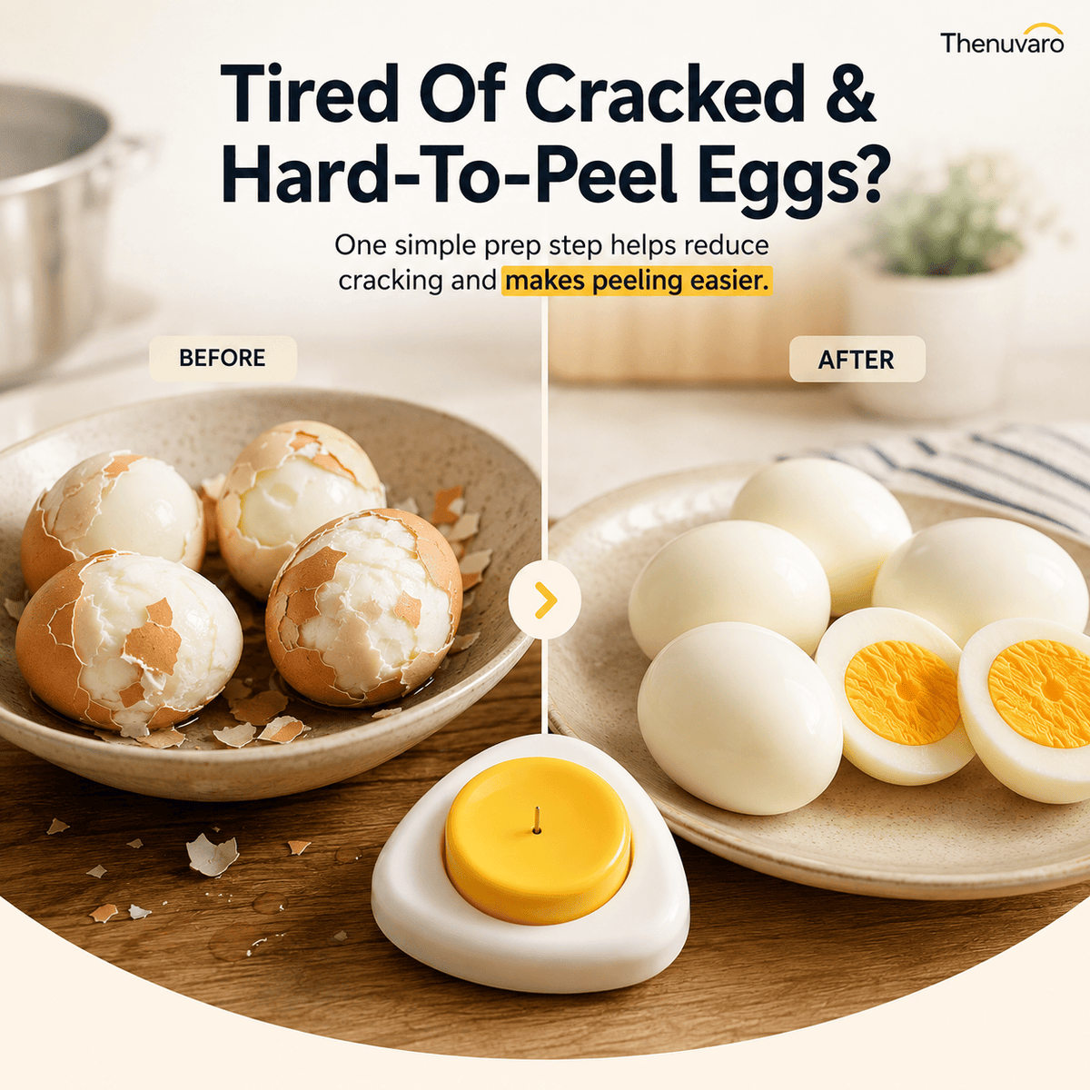 🥚  Egg Piercer for Perfect Boiled Eggs – Easy Peel Egg Tool with Safety Lock & 304 Stainless Steel Pin