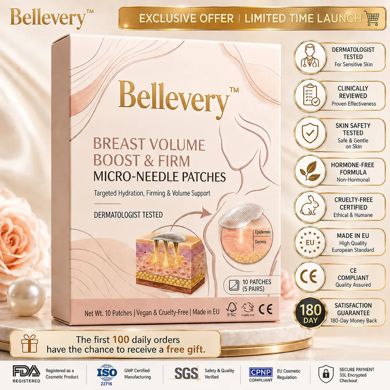 Bellevery™ Nano-Microneedle Bust Lift Patches ✨ — No Surgery Needed. For a firmer, fuller, more lifted-looking bust contour & renewed feminine confidence 💖
