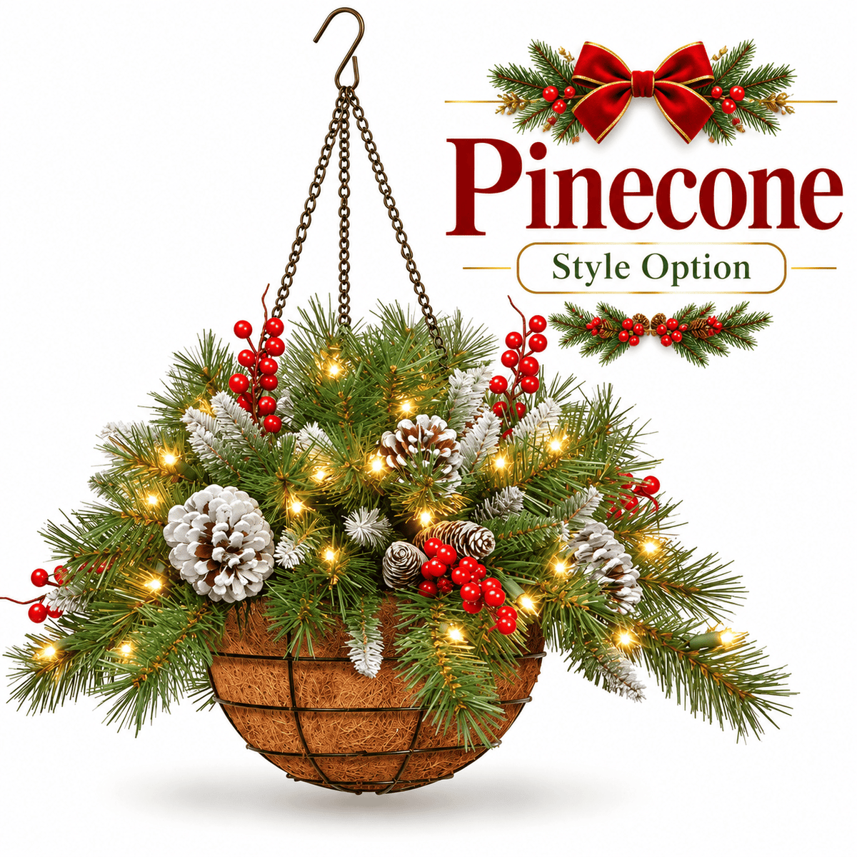 🎄 Last Day 50% OFF 🏆 Pre-Lit Christmas Hanging Basket | Pre-lit, weather-resistant, and zero maintenance🏆