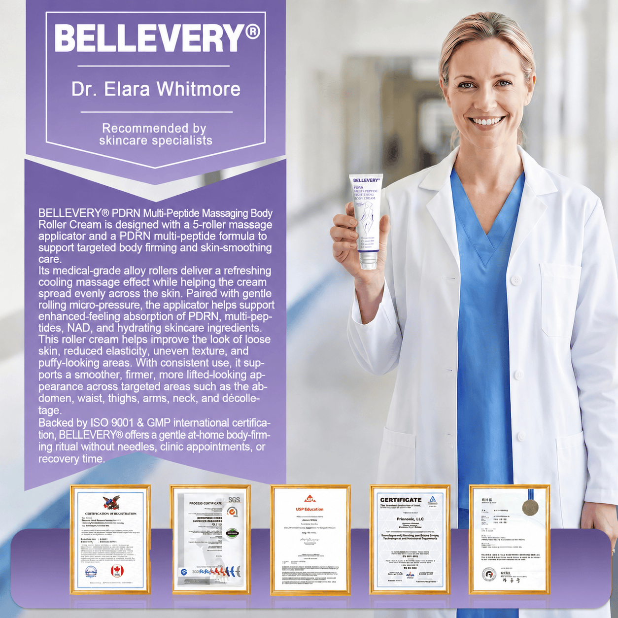 Bellevery® PDRN Multi-Peptide Massaging Body Roller Cream- Anti-aging, Hydrating, Skin Firming & Lifting, Skin Repair, Even Tone, Acne and Dark Spot Treatment, Wart and Mole Removal, and Psoriasis Relief.