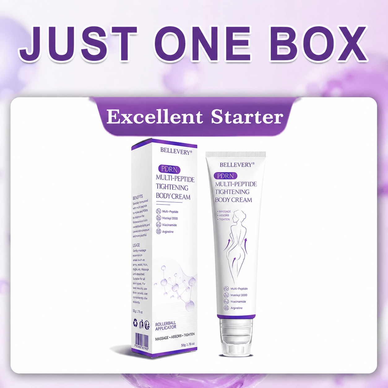 Bellevery® PDRN Multi-Peptide Massaging Body Roller Cream- Anti-aging, Hydrating, Skin Firming & Lifting, Skin Repair, Even Tone, Acne and Dark Spot Treatment, Wart and Mole Removal, and Psoriasis Relief.