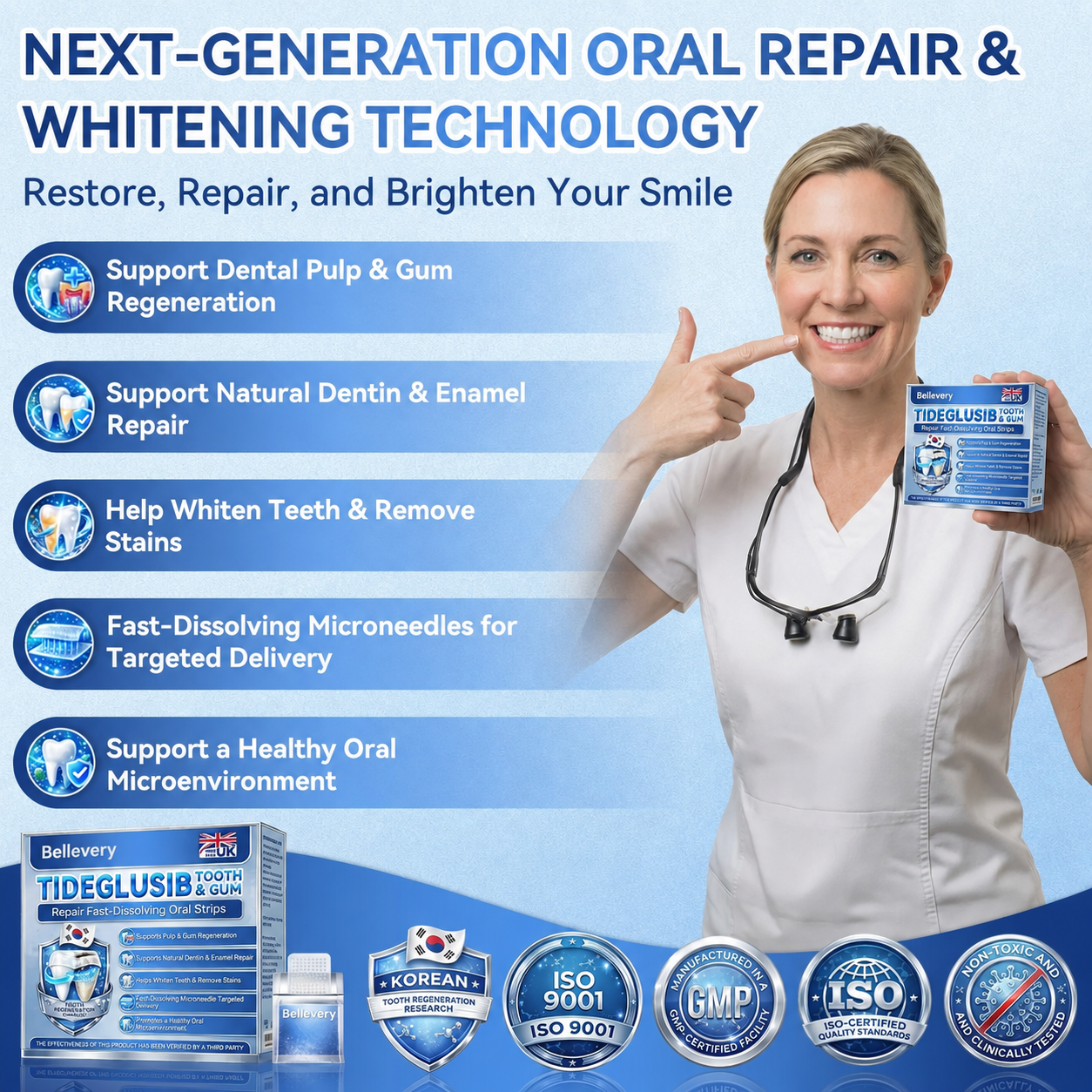 Bellevery® 🦷 Tideglusib Fast‑Dissolving Tooth & Gum Repair Oral Strips 💥🎉