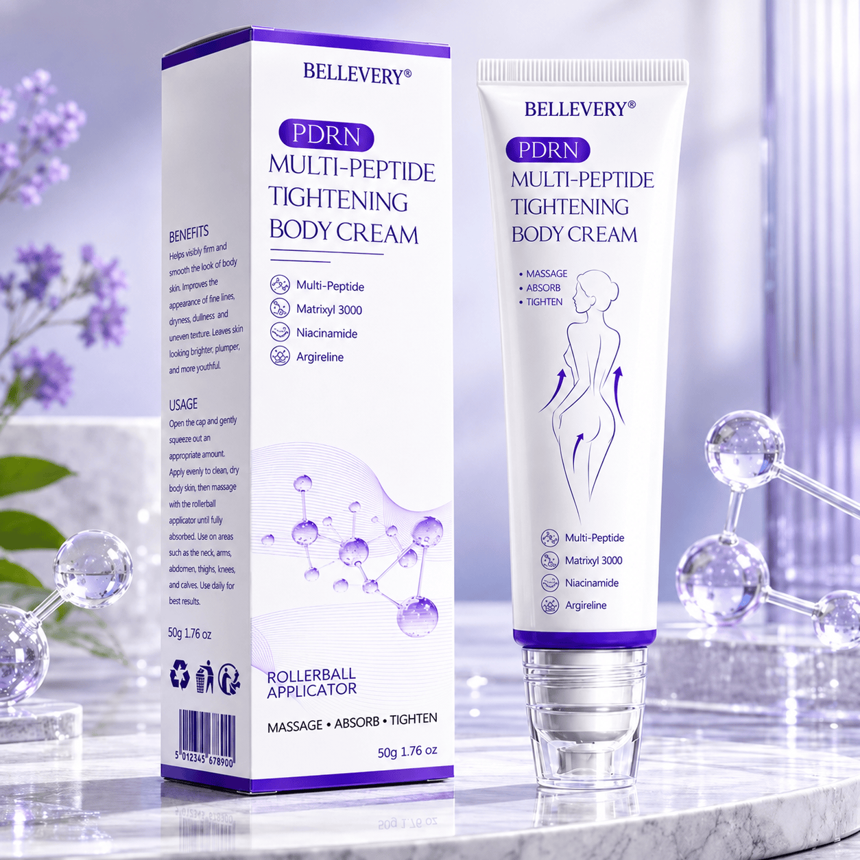Bellevery® PDRN Multi-Peptide Massaging Body Roller Cream- Anti-aging, Hydrating, Skin Firming & Lifting, Skin Repair, Even Tone, Acne and Dark Spot Treatment, Wart and Mole Removal, and Psoriasis Relief.