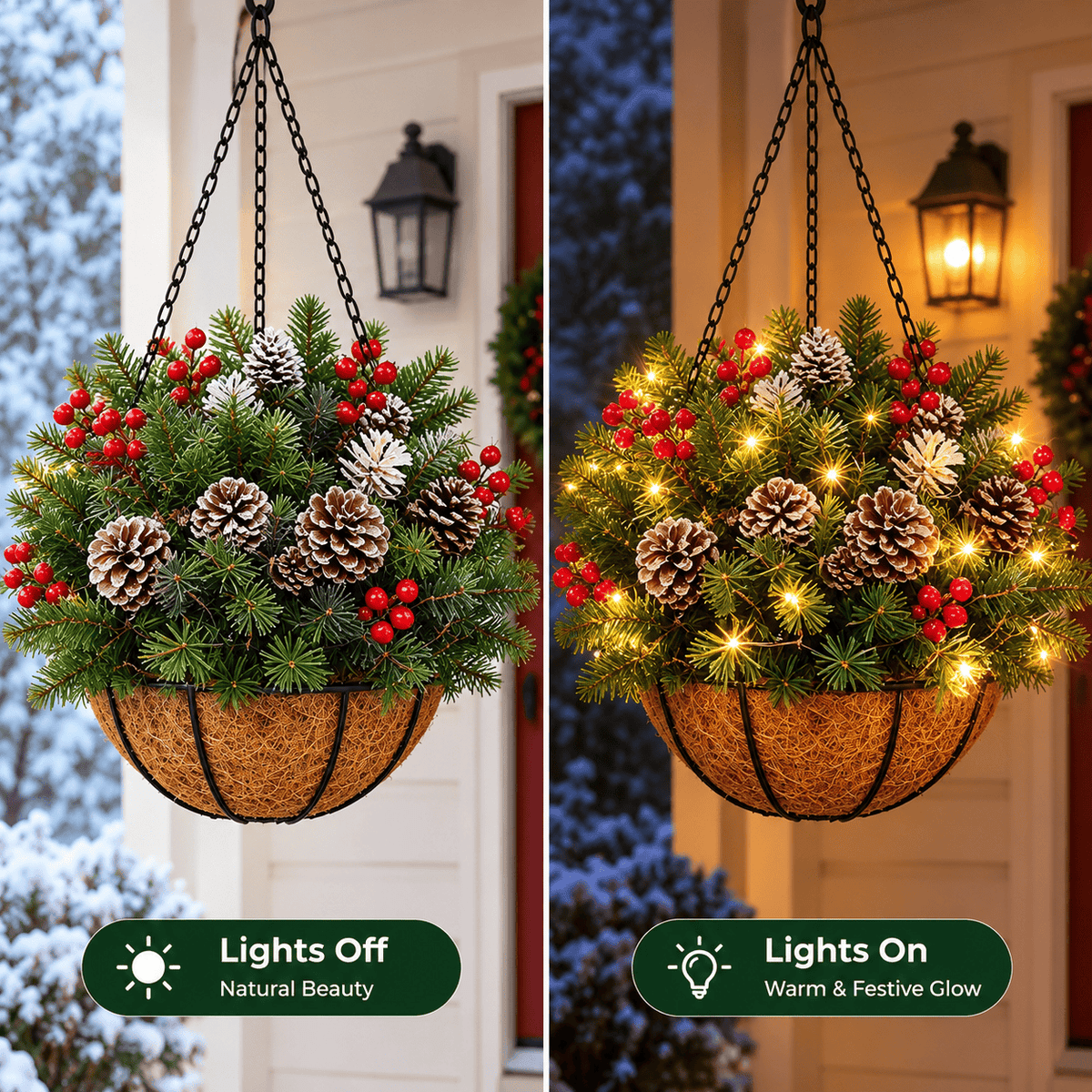 🎄 Last Day 50% OFF 🏆 Pre-Lit Christmas Hanging Basket | Pre-lit, weather-resistant, and zero maintenance🏆