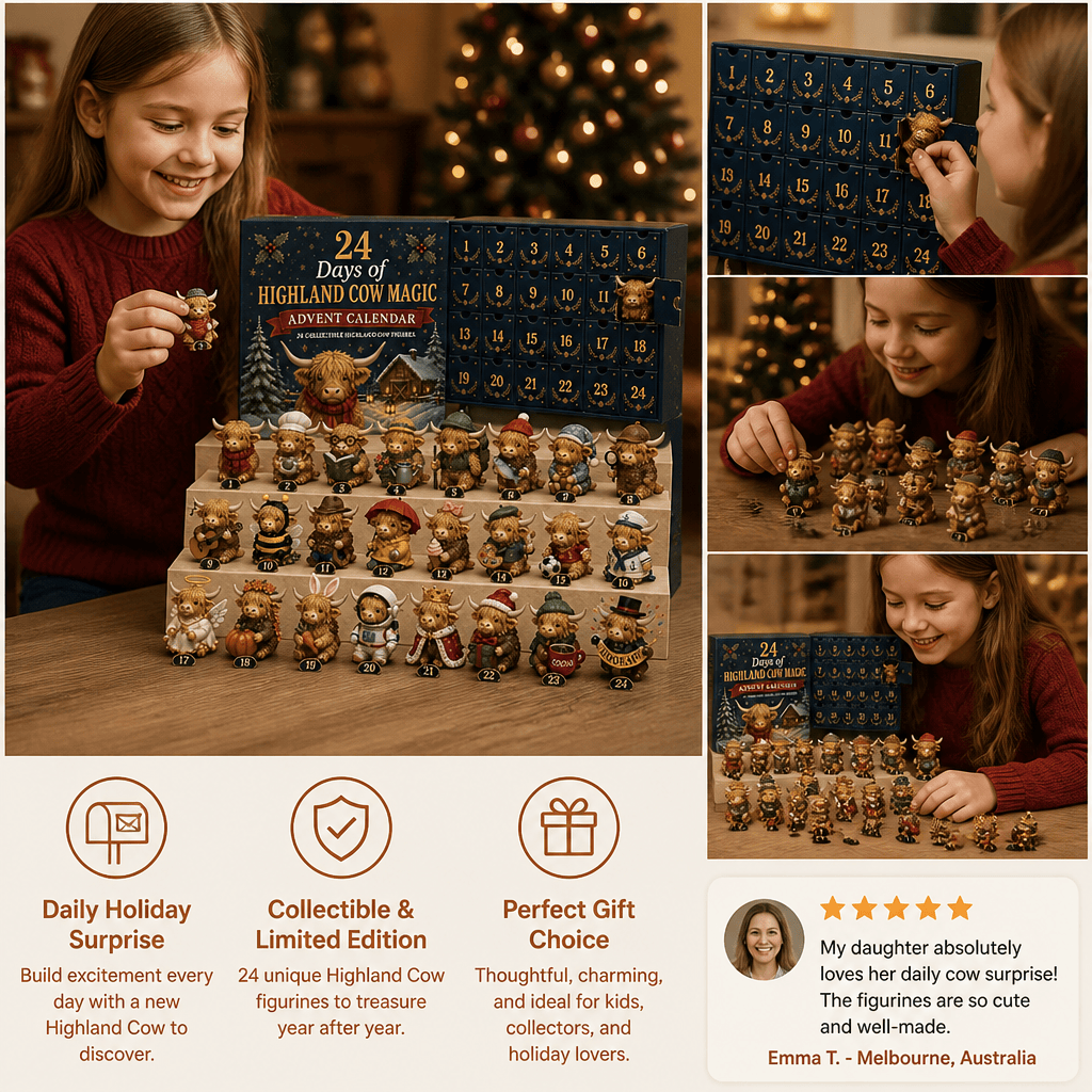 💥24-Day Highland Cow Advent Calendar with Collectible Mini Figurines