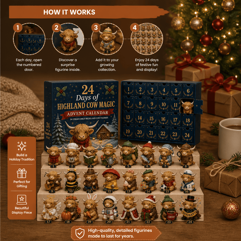 💥24-Day Highland Cow Advent Calendar with Collectible Mini Figurines