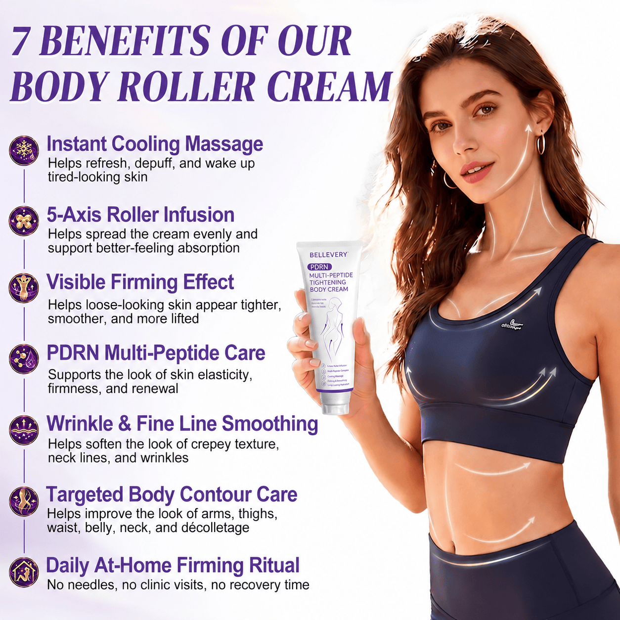 Bellevery® PDRN Multi-Peptide Massaging Body Roller Cream- Anti-aging, Hydrating, Skin Firming & Lifting, Skin Repair, Even Tone, Acne and Dark Spot Treatment, Wart and Mole Removal, and Psoriasis Relief.