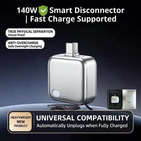 140W Physical-Disconnect Battery Guard, auto&self eject charger,Smart Auto-Stop Charging Accessory for Mobile Smartphones & Handheld Devices