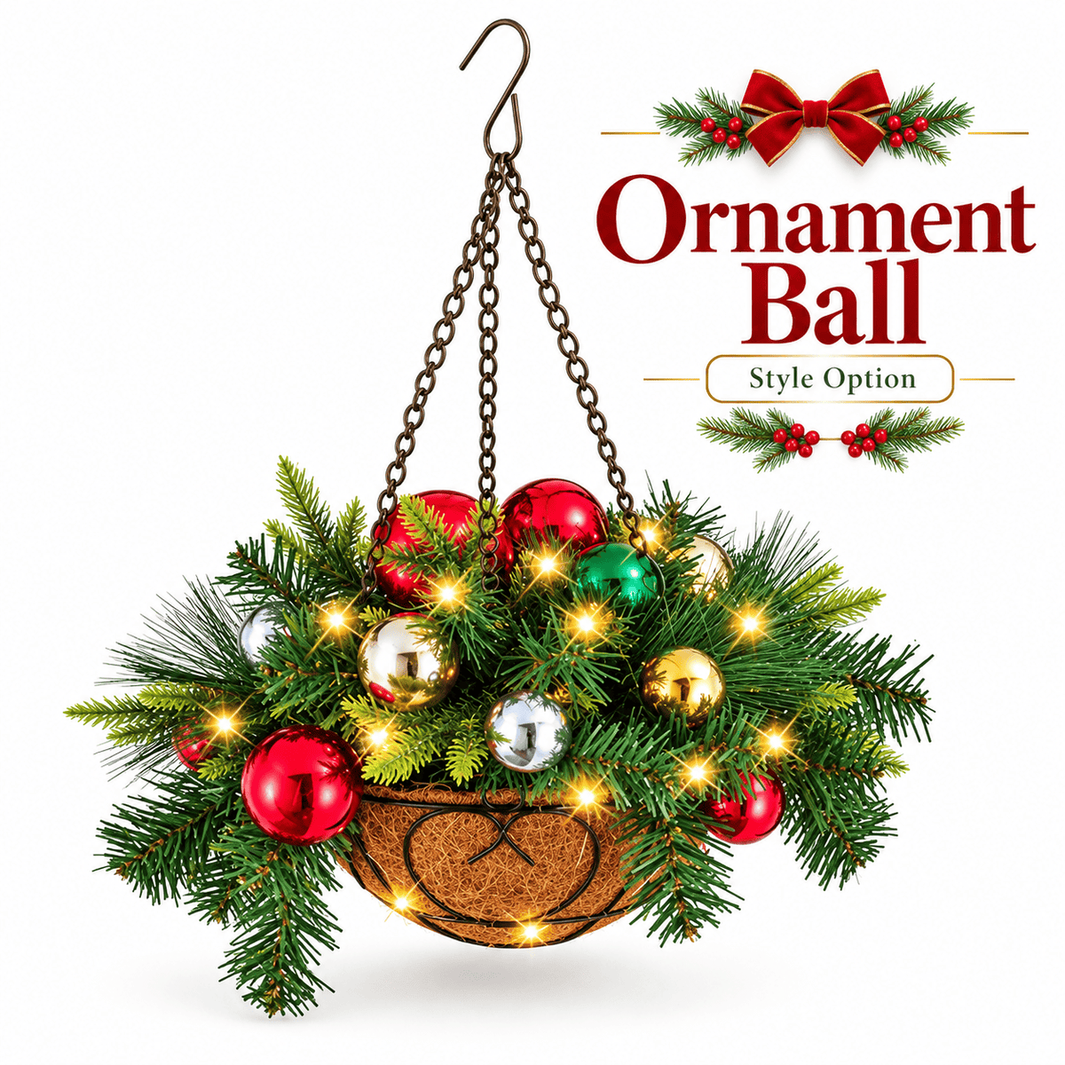 🎄 Last Day 50% OFF 🏆 Pre-Lit Christmas Hanging Basket | Pre-lit, weather-resistant, and zero maintenance🏆