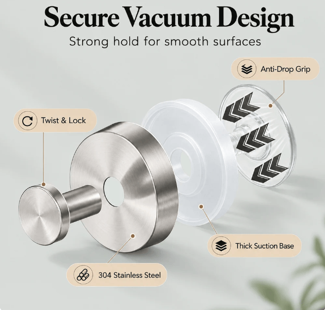 Bellevery™ No-Drill Hooks🔥Stainless steel suction cup hooks for bathrooms without drilling